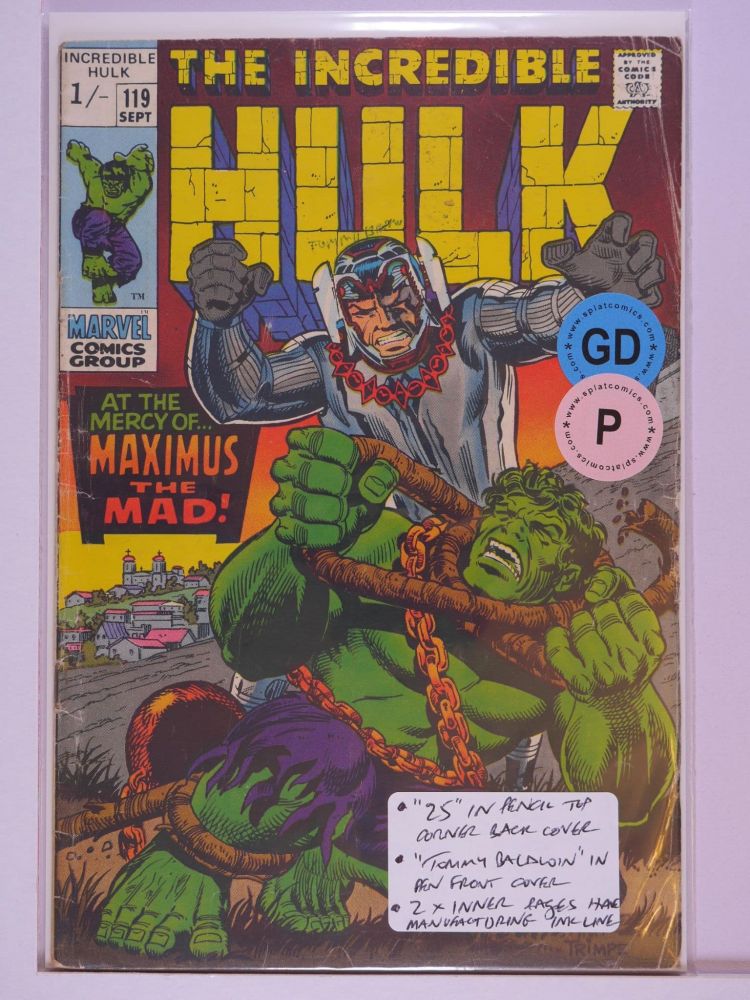 INCREDIBLE HULK (1963) Volume 1: # 0119 GD PENCE